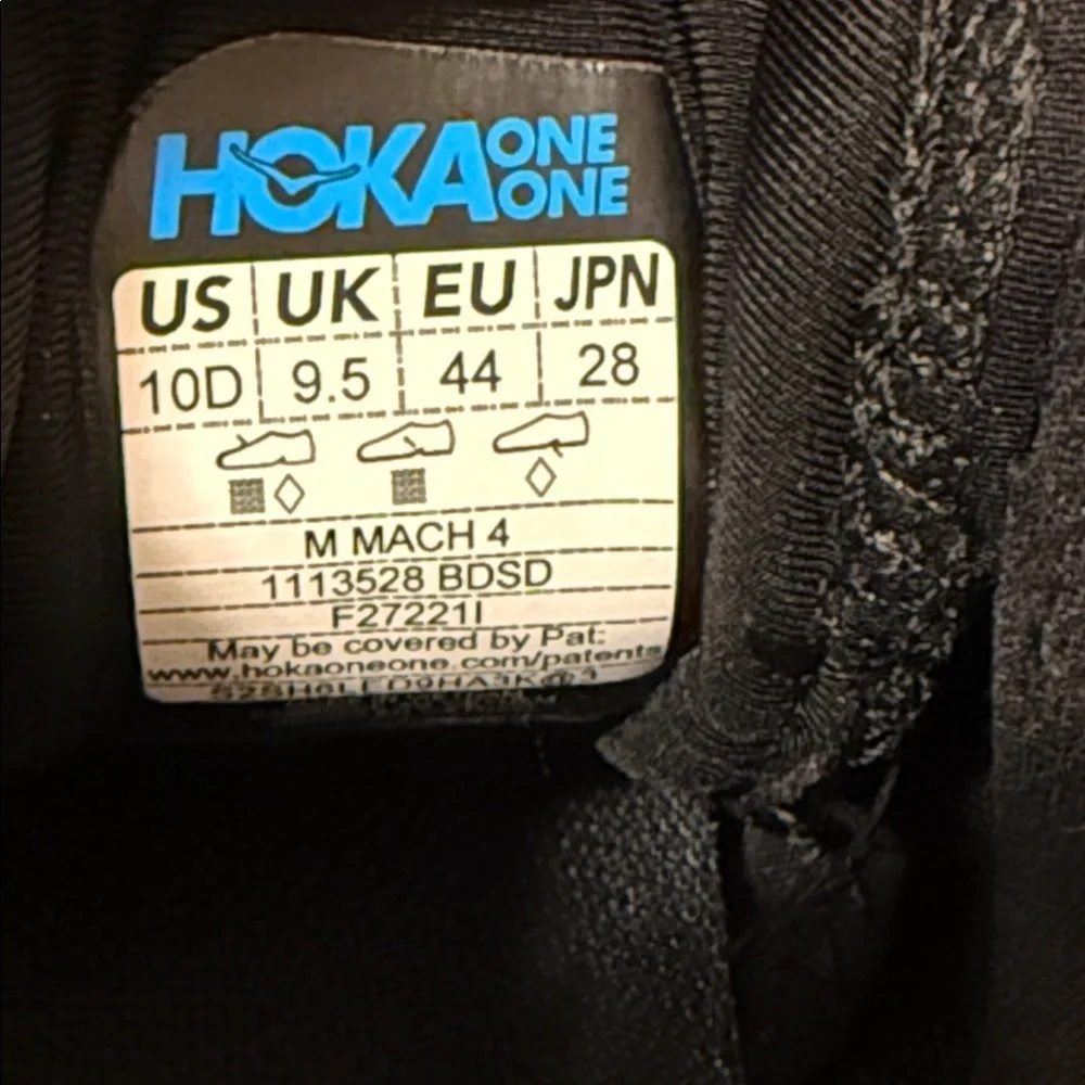 Hoka One One Mach 4 | Black & Dark Shadow | Size 10D like New condition.